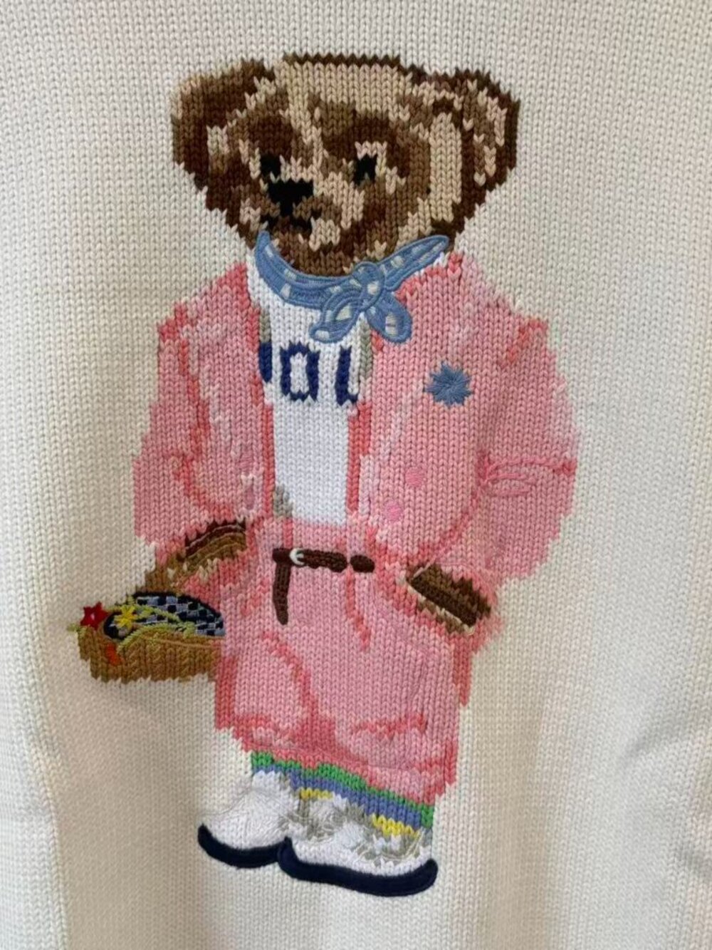 Polo Ralph Lauren Picnic Bear White Knit Sweater - Picture 2 of 8